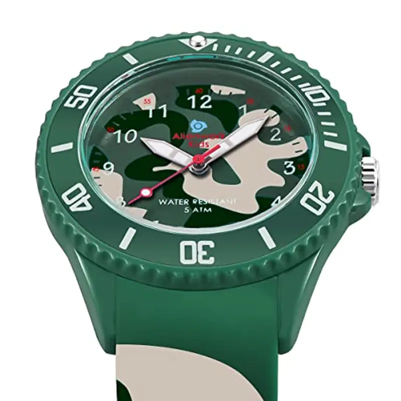 Alienwork Kids Orologio di Apprendimento Bambini Ragazzi Ragazze Verde esercito Bracciale in Silicone Camouflage bambini Impermeabile 5 ATM Tempo di Apprendimento miniatura 2