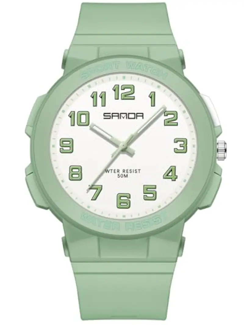 Alienwork Orologio Bambini Ragazzi Ragazze Verde Bianco bambini Impermeabile 5 ATM Sport