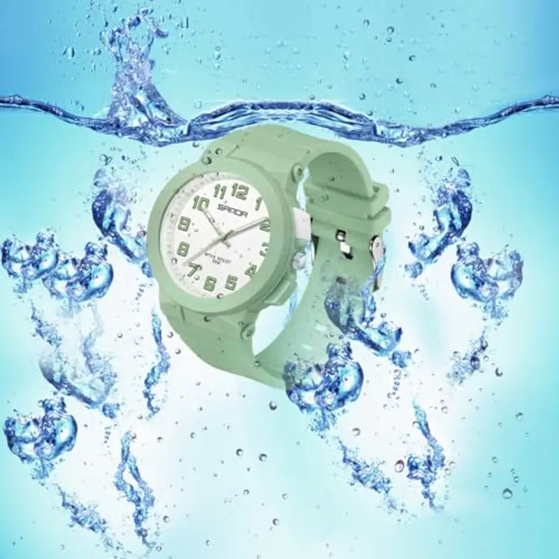 Alienwork Orologio Bambini Ragazzi Ragazze Verde Bianco bambini Impermeabile 5 ATM Sport miniatura 3