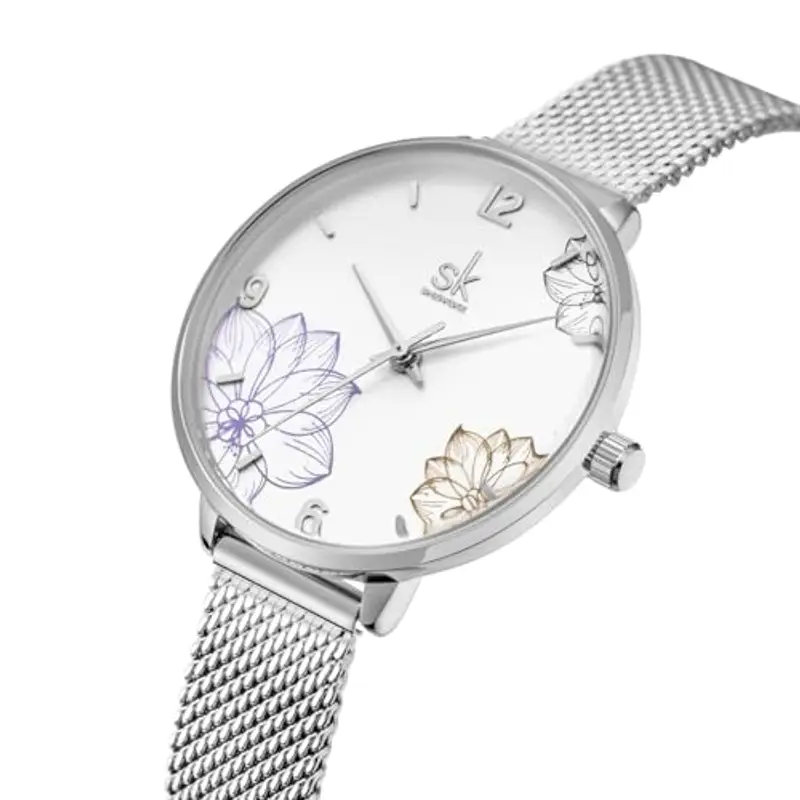 Alienwork Orologio Donna Argento Cinturino in Maglia Metallo Bianco Elegante miniatura 2