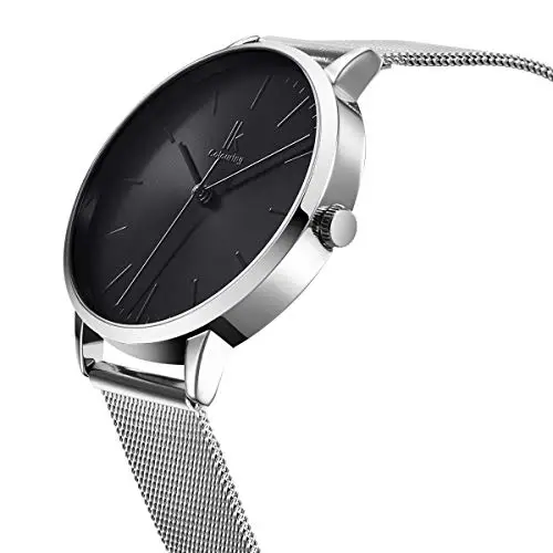 Alienwork Orologio Donna Argento Cinturino in Maglia Metallo Nero Ultra Sottile miniatura 2