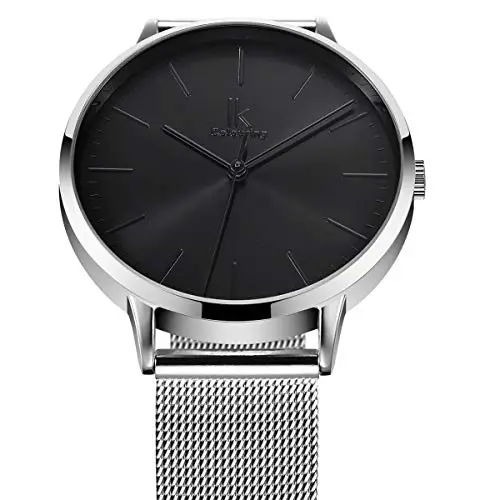 Alienwork Orologio Donna Argento Cinturino in Maglia Metallo Nero Ultra Sottile miniatura 3