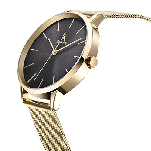 Alienwork Orologio Donna Oro Cinturino in Maglia Metallo Grigio Ultra Sottile miniatura 2