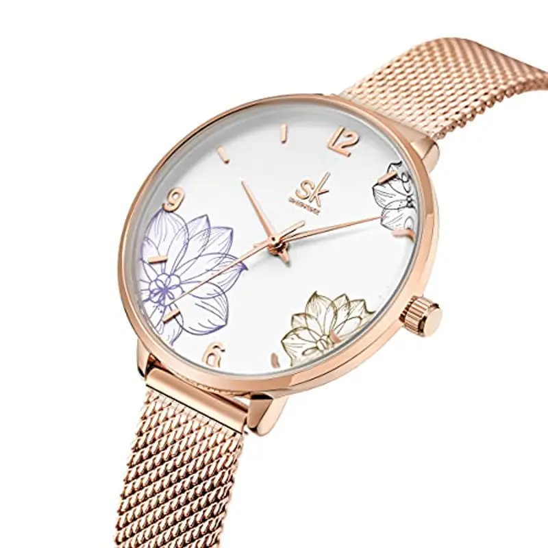 Alienwork Orologio Donna Oro rosa Cinturino in Maglia Metallo Bianco Elegante miniatura 2