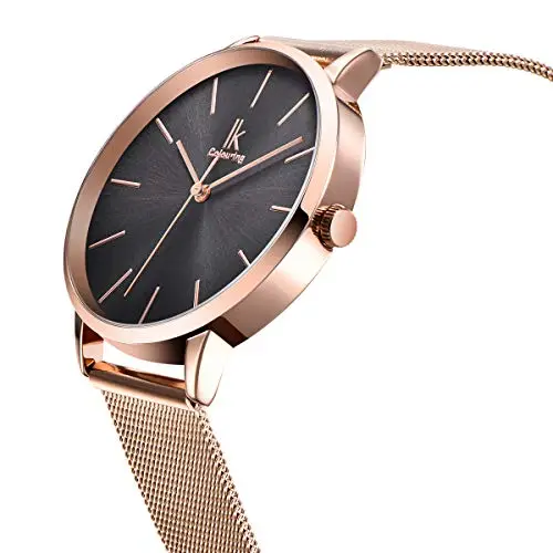 Alienwork Orologio Donna Oro rosa Cinturino in Maglia Metallo Grigio Ultra Sottile miniatura 2