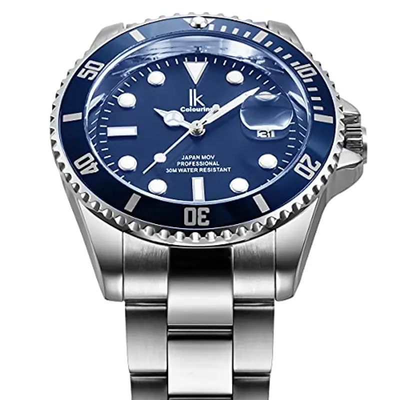 Alienwork Orologio Uomo Donna Argento Bracciale in Acciaio Calendario Data Blu Marino Classico Elegante miniatura 2