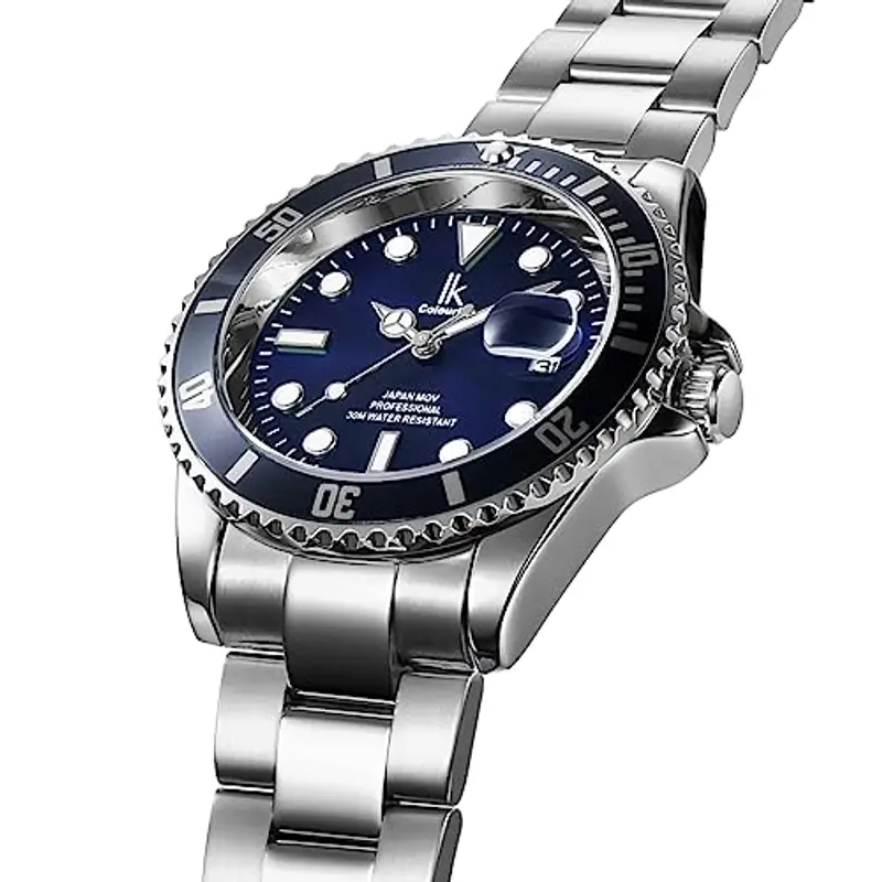 Alienwork Orologio Uomo Donna Argento Bracciale in Acciaio Calendario Data Blu Marino Classico Elegante miniatura 3