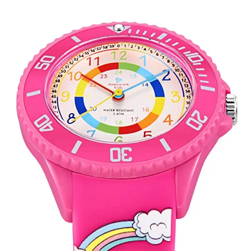 Alienwork Unicorno Ragazza Orologio di Apprendimento Bambini Ragazze Rosa Bracciale in Silicone Multicolore bambini Impermeabile 5 ATM Tempo di Apprendimento miniatura 2