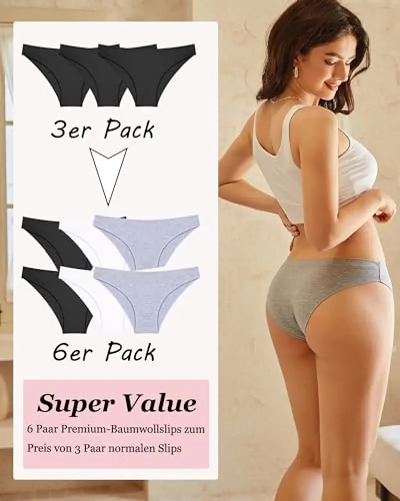 ALL OF ME 6 Pacchetti di Mutande Donna Cotone Intimo Set Mutandine Cotone Scivola Multipack Hipster Traspirante S miniatura 3