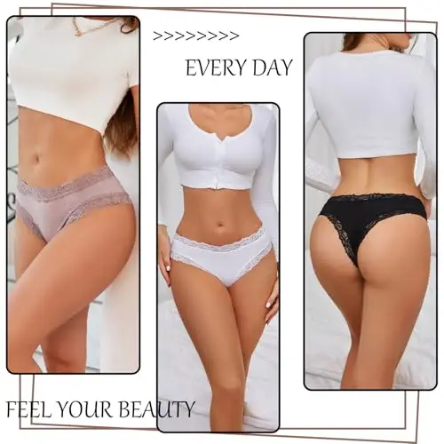 ALL OF SHE Pack De 5 Calzoncillos Algodón para Mujer Braguitas Brasileñas Encaje Sexys Hipster Cheeky Paquete Múltiple miniatura 3