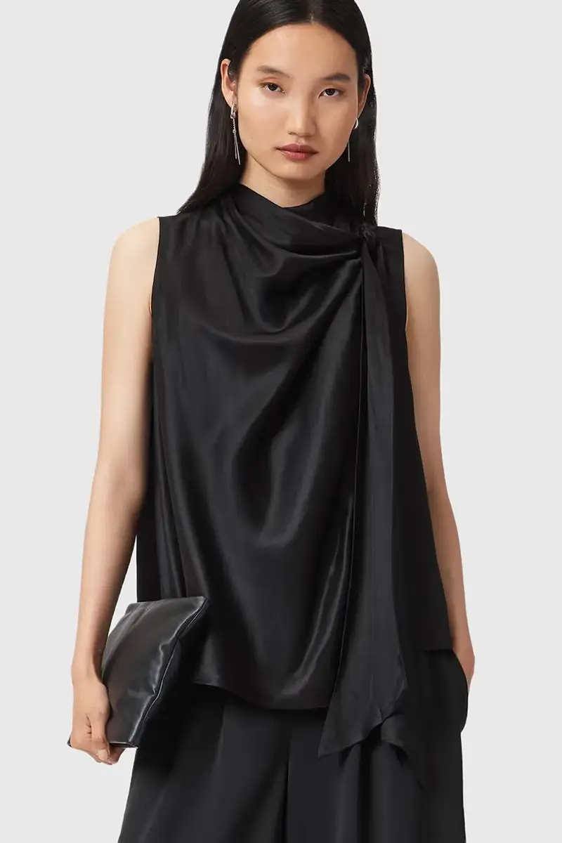 camicetta con seta HERELA colore nero W011PD miniatura 5