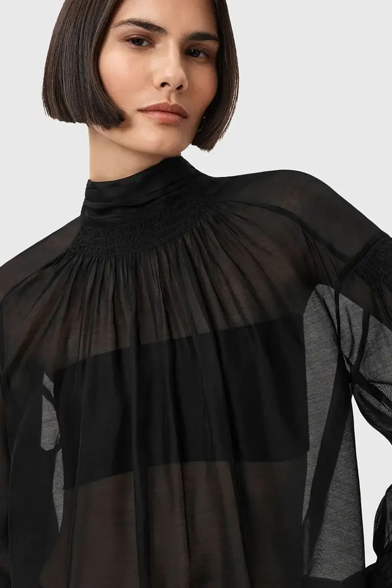 camicetta con seta PEARLA colore nero W027PD miniatura 2