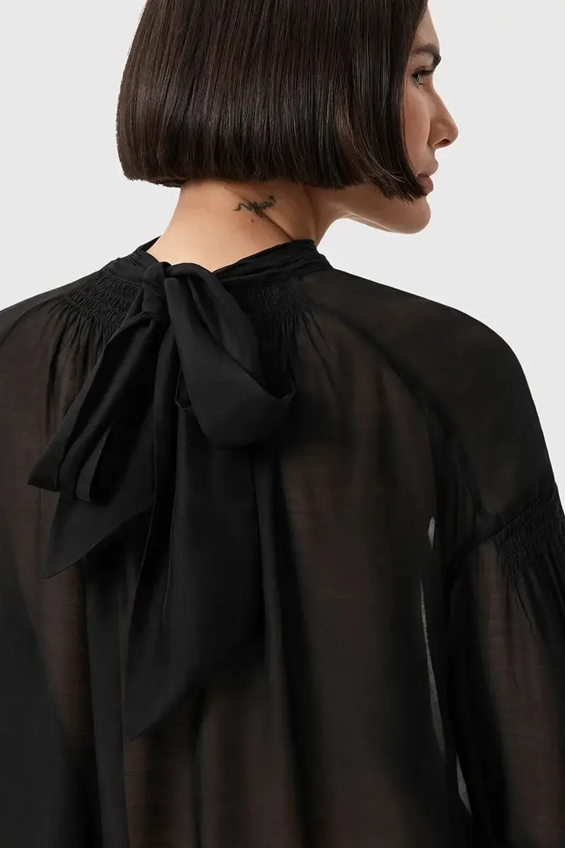 camicetta con seta PEARLA colore nero W027PD miniatura 3