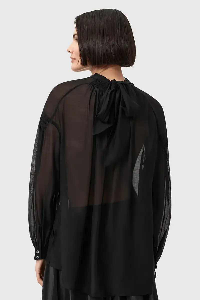 camicetta con seta PEARLA colore nero W027PD miniatura 4