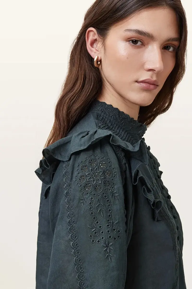 camicetta in cotone HEATHER donna colore blu navy W038PC miniatura 3