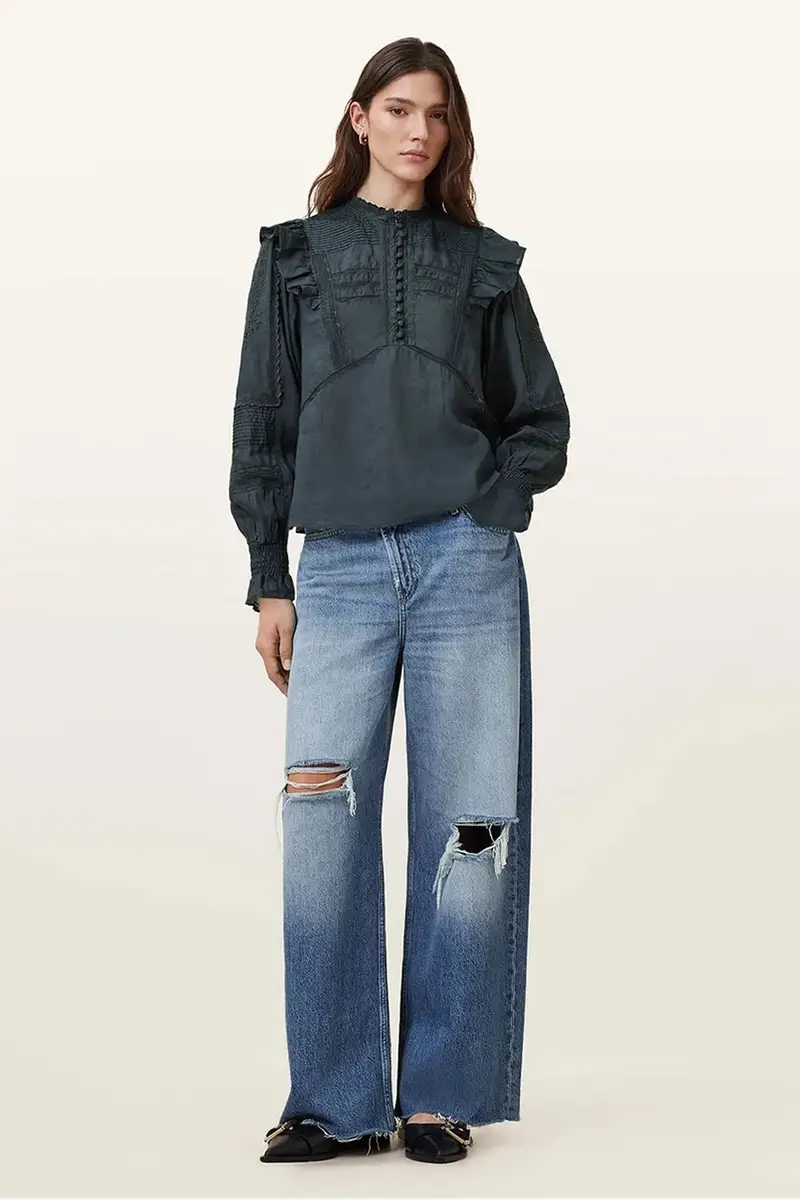 camicetta in cotone HEATHER donna colore blu navy W038PC miniatura 5