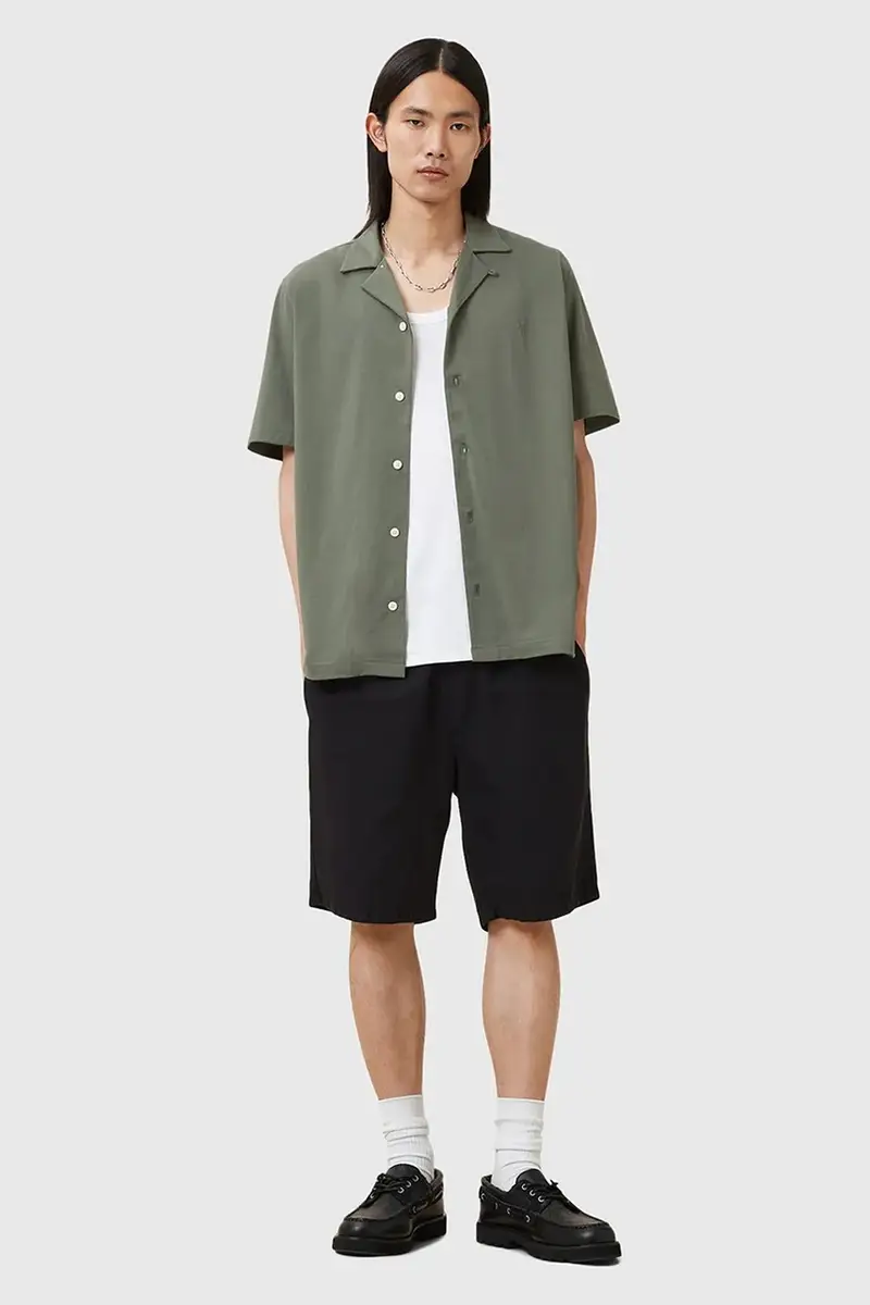 camicia in cotone HUDSON uomo colore bianco M081SA Verde miniatura 5