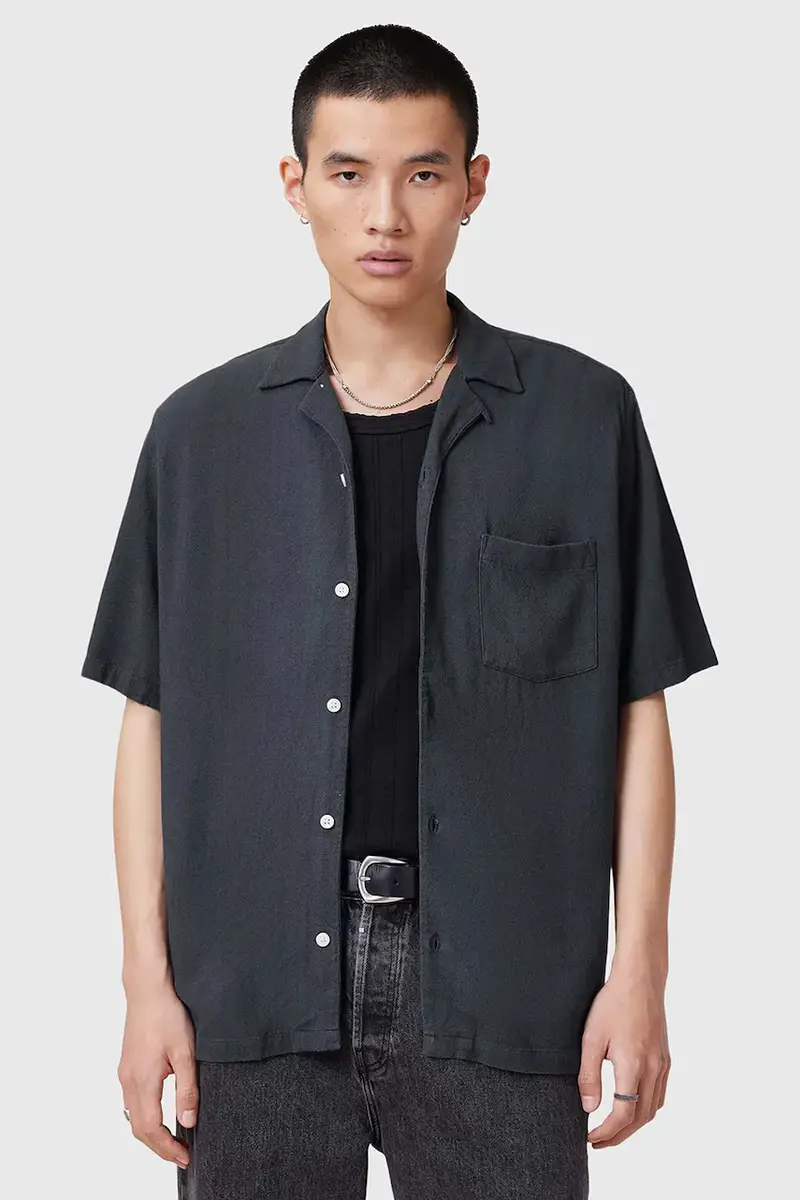 camicia in lino misto CUDI uomo colore blu navy M052SC