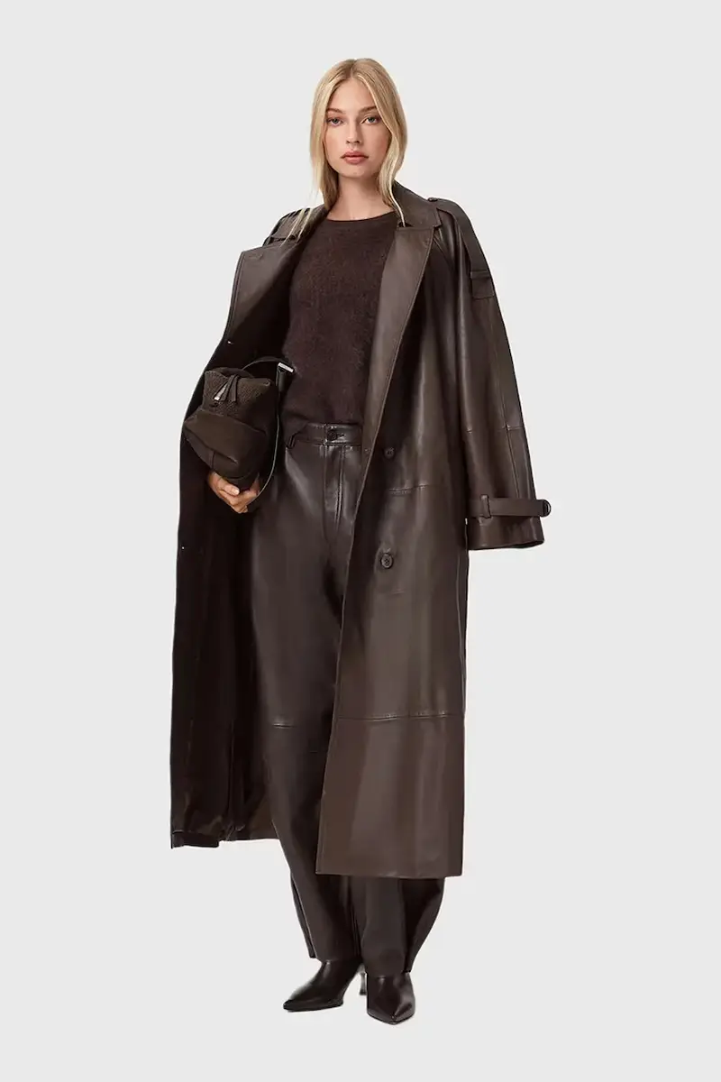 cappotto in pelle REED Marrone miniatura 3