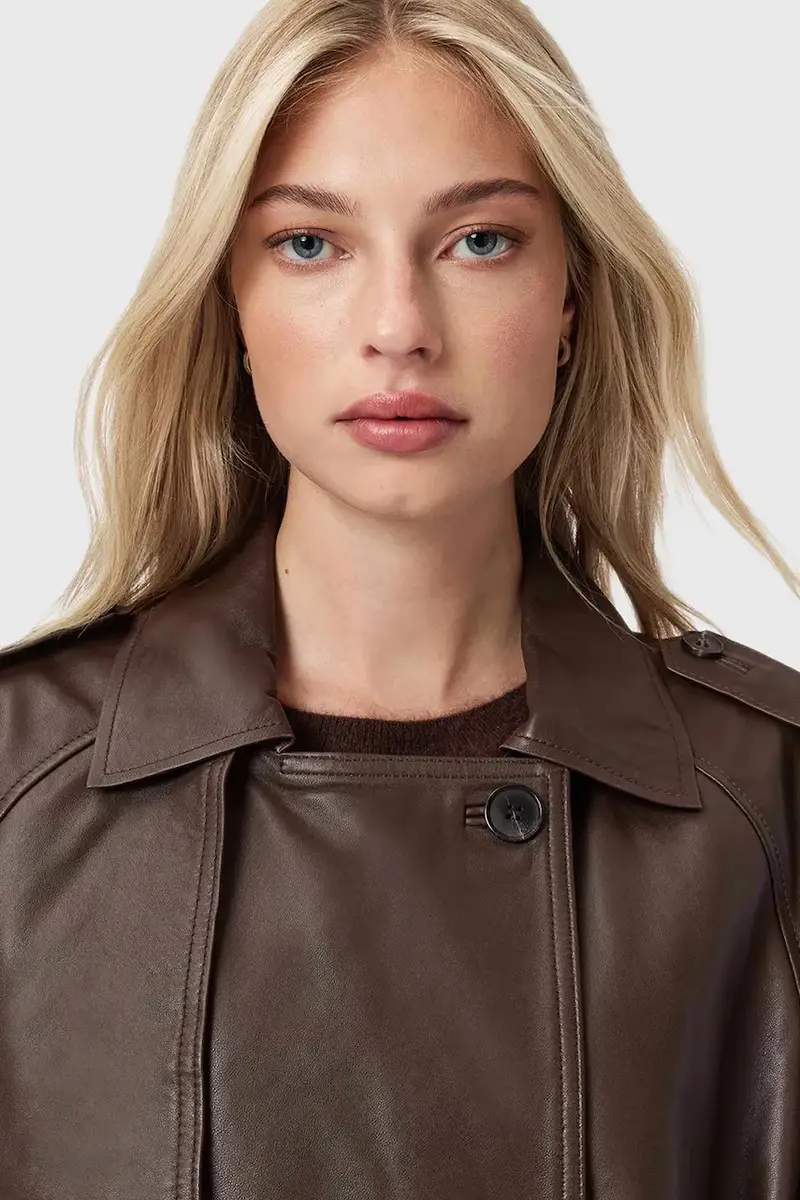 cappotto in pelle REED Marrone miniatura 4