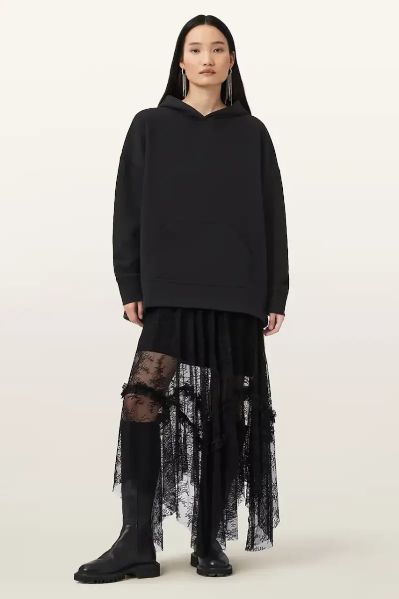 felpa con cotone CRANEO colore nero con cappuccio con applicazione W064JD miniatura 5