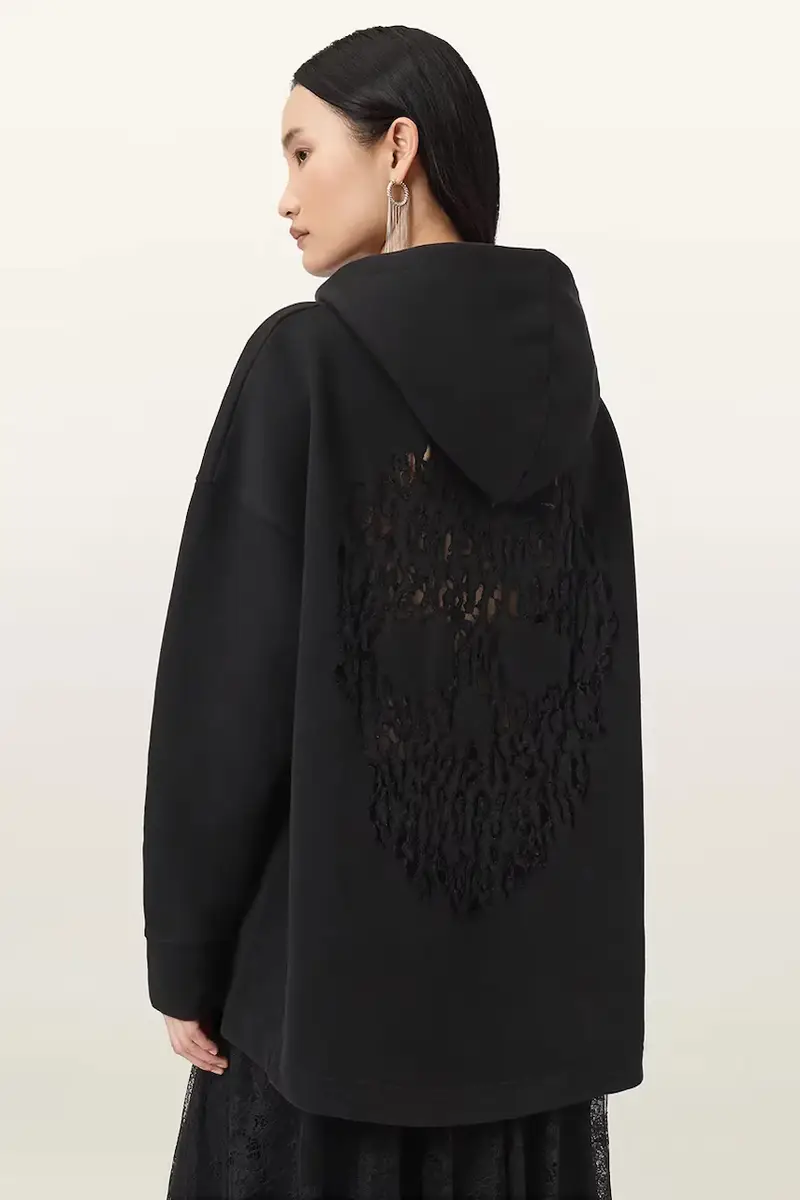 felpa con cotone CRANEO colore nero con cappuccio con applicazione W064JD