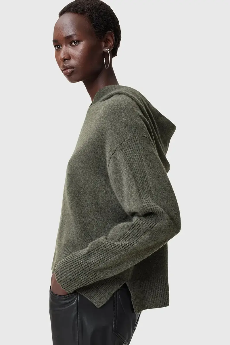 felpa di lana IRINA donna colore grigio con cappuccio W070KC miniatura 2