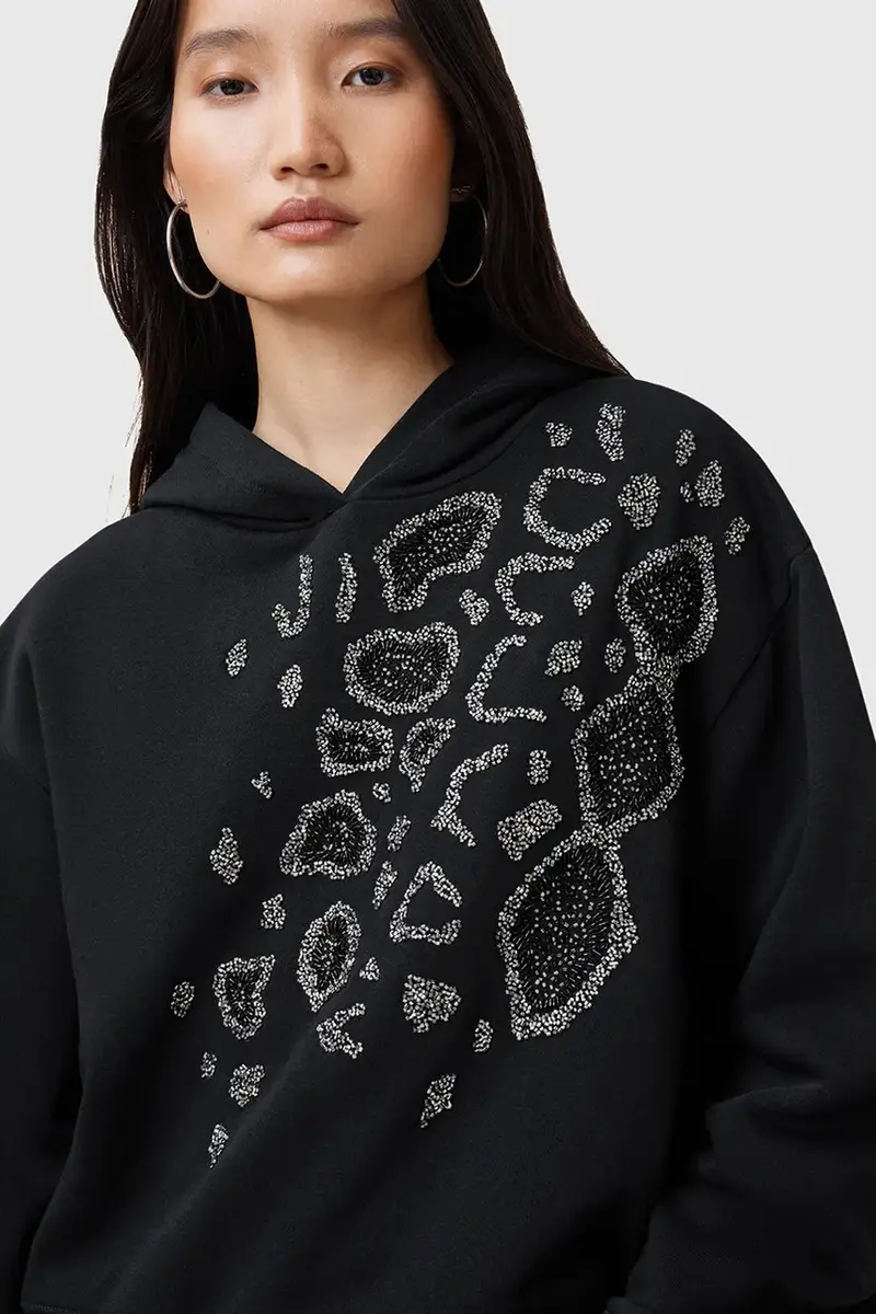 felpa FLOW donna colore nero con cappuccio con applicazione W044JC miniatura 2