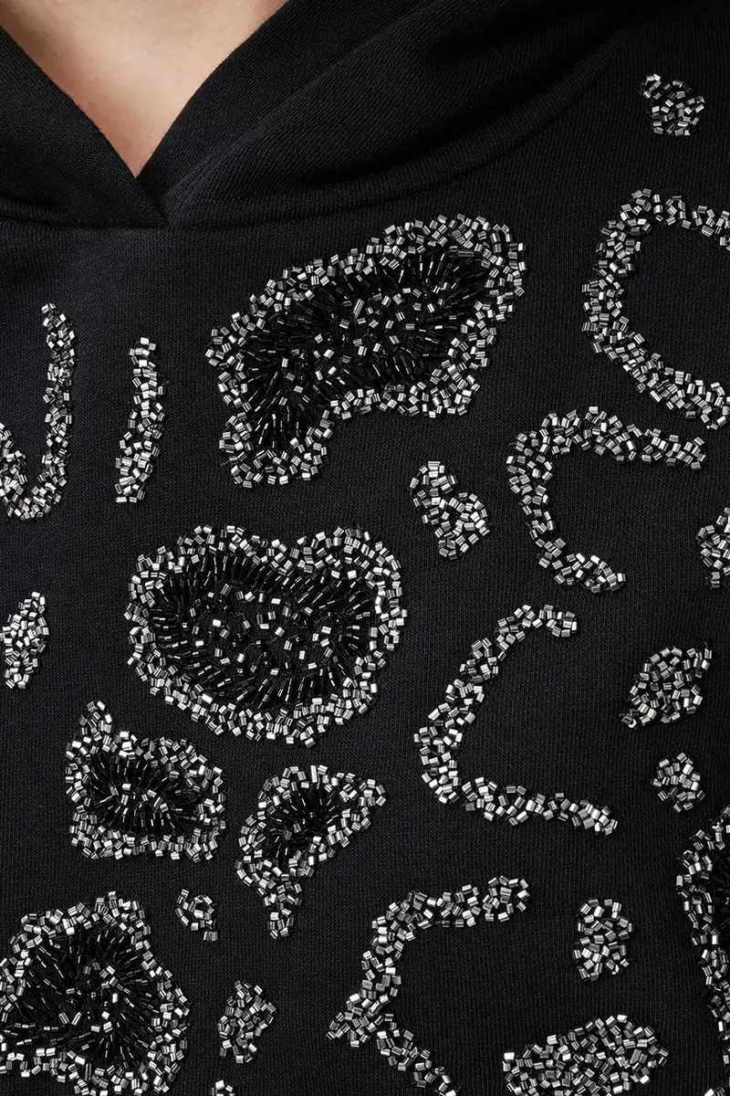 felpa FLOW donna colore nero con cappuccio con applicazione W044JC miniatura 3