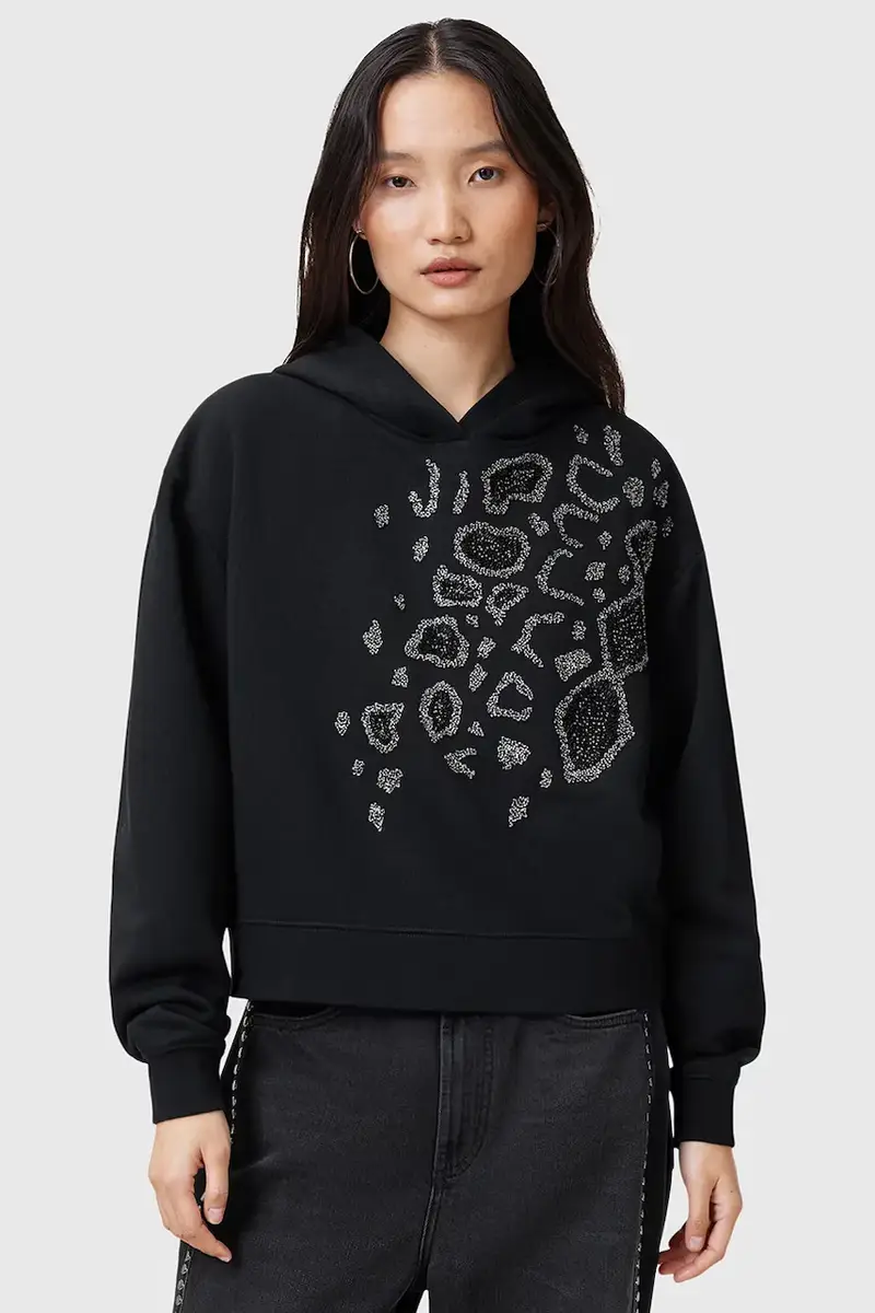 felpa FLOW donna colore nero con cappuccio con applicazione W044JC