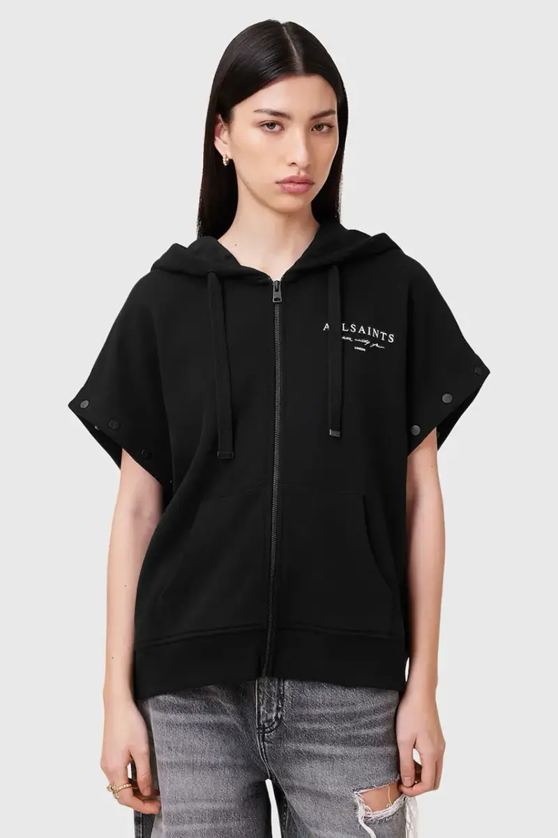 felpa in cotone AROMA donna colore nero con cappuccio W134JC miniatura 4