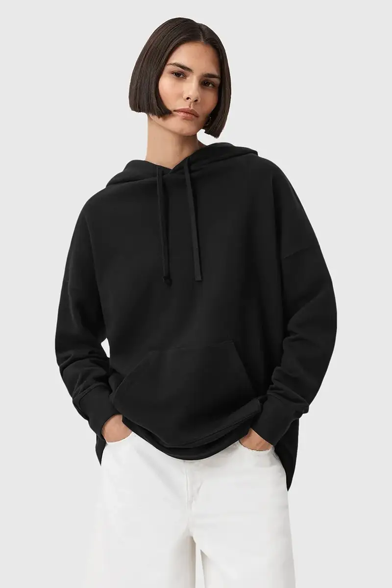 felpa in cotone ETTI donna colore nero con cappuccio W054JD miniatura 2