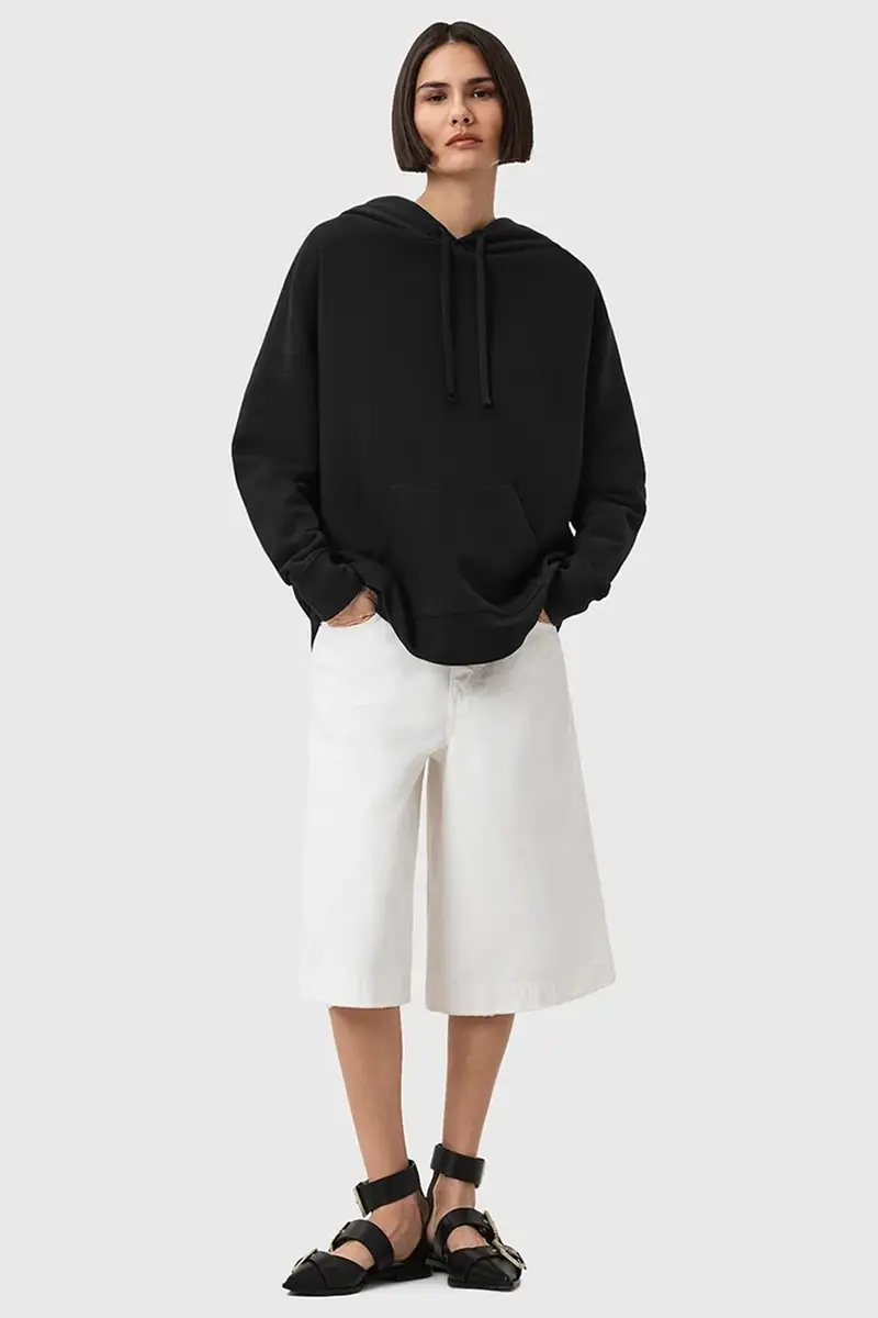 felpa in cotone ETTI donna colore nero con cappuccio W054JD miniatura 3