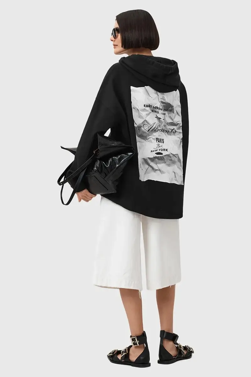 felpa in cotone ETTI donna colore nero con cappuccio W054JD miniatura 4