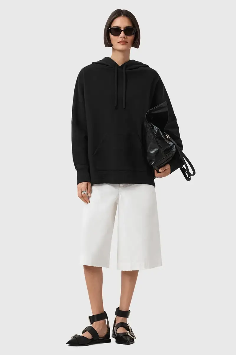 felpa in cotone ETTI donna colore nero con cappuccio W054JD miniatura 5