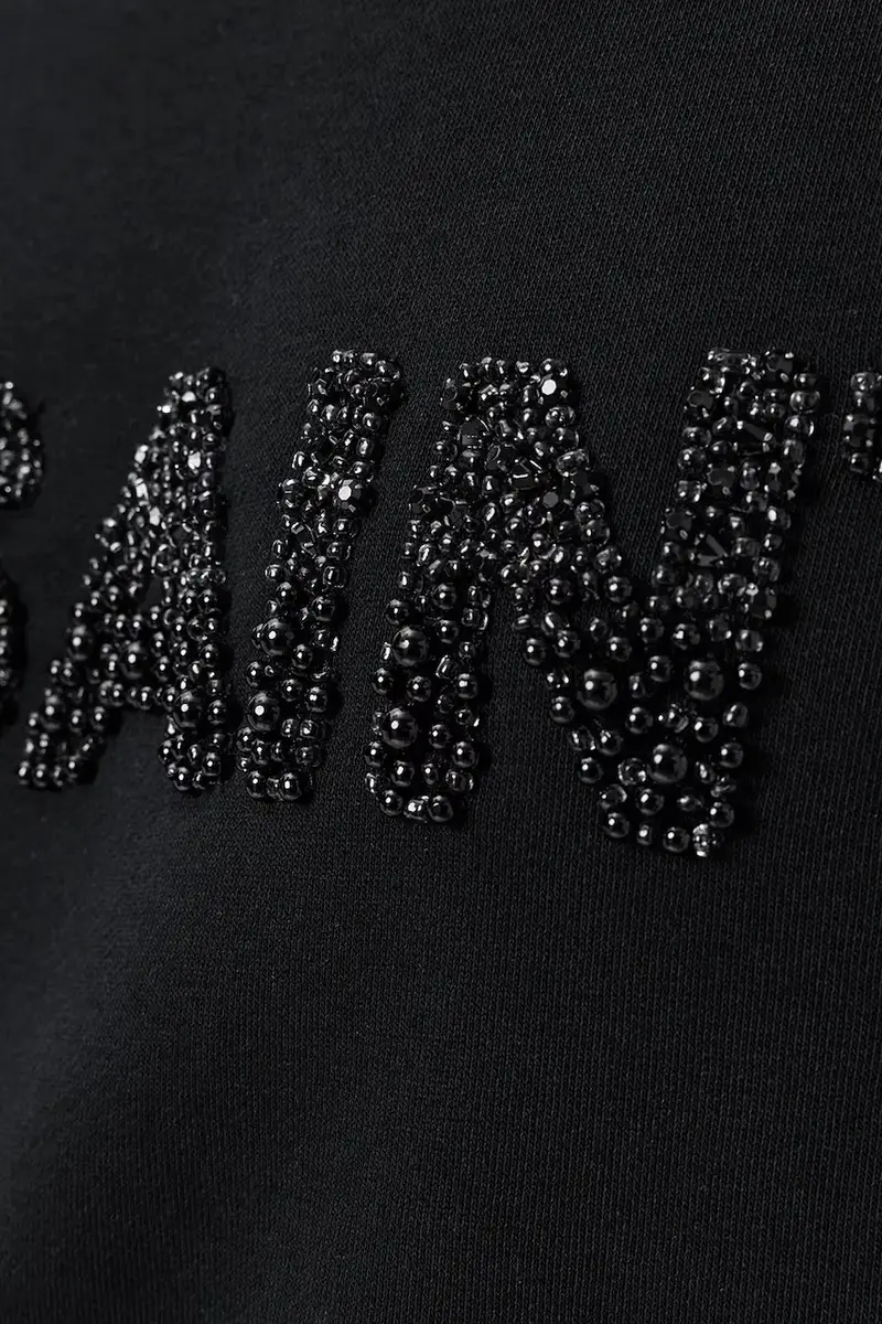 felpa in cotone SEPARO donna colore nero con applicazione W215JC miniatura 2