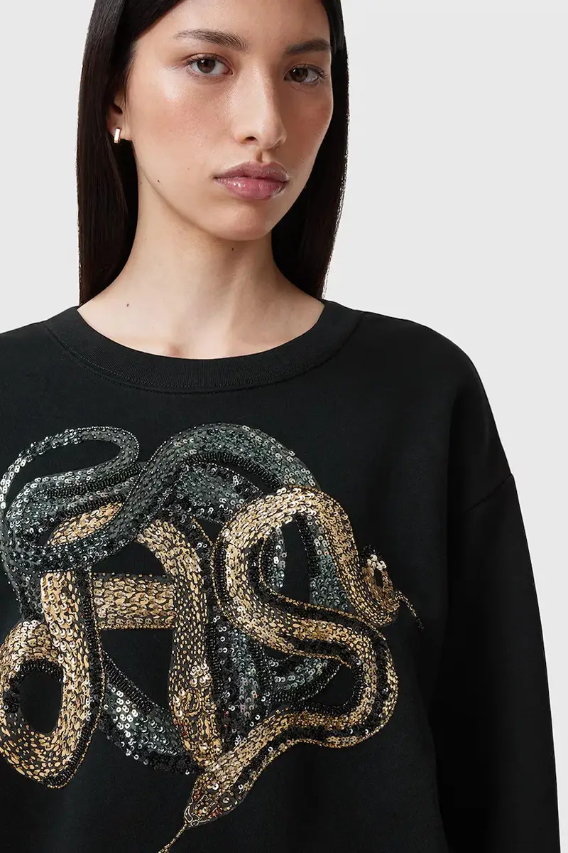 felpa SLITHA donna colore nero con applicazione W045JC miniatura 2