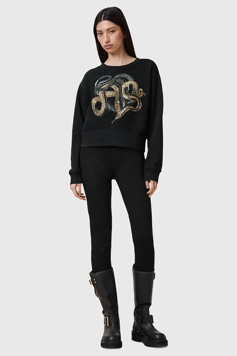 felpa SLITHA donna colore nero con applicazione W045JC miniatura 5