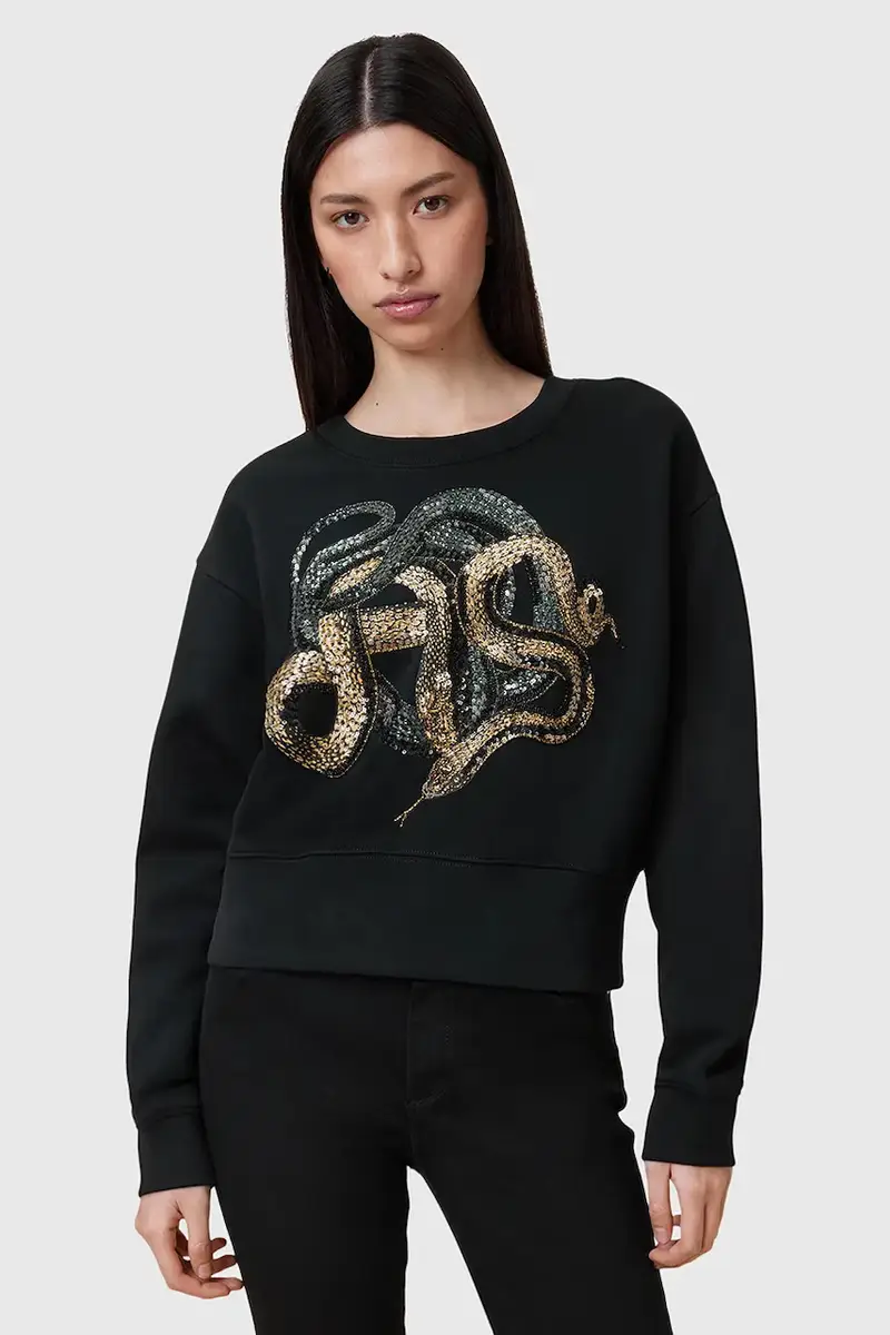 felpa SLITHA donna colore nero con applicazione W045JC