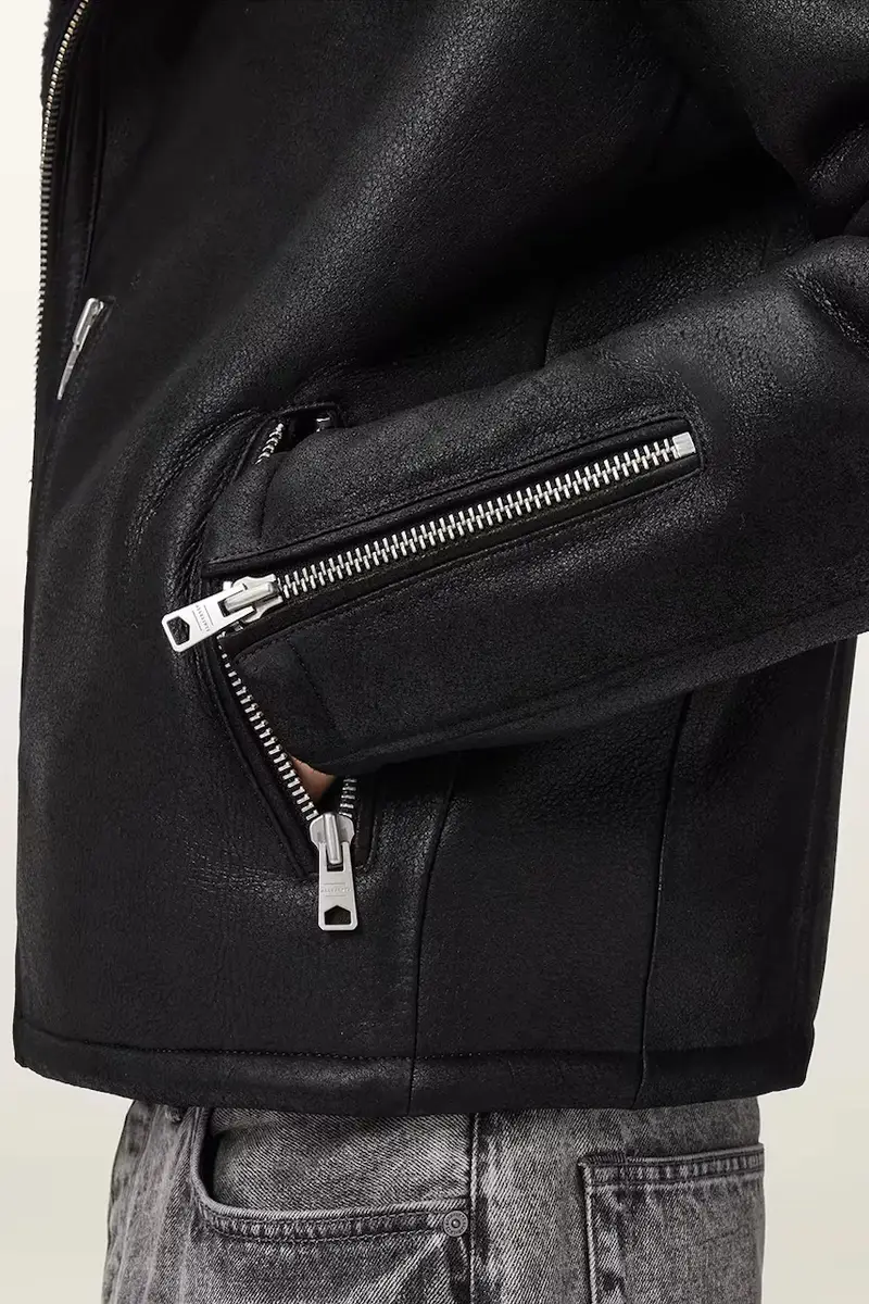 Allsaints Giacca da motociclista in pelle nera miniatura 3