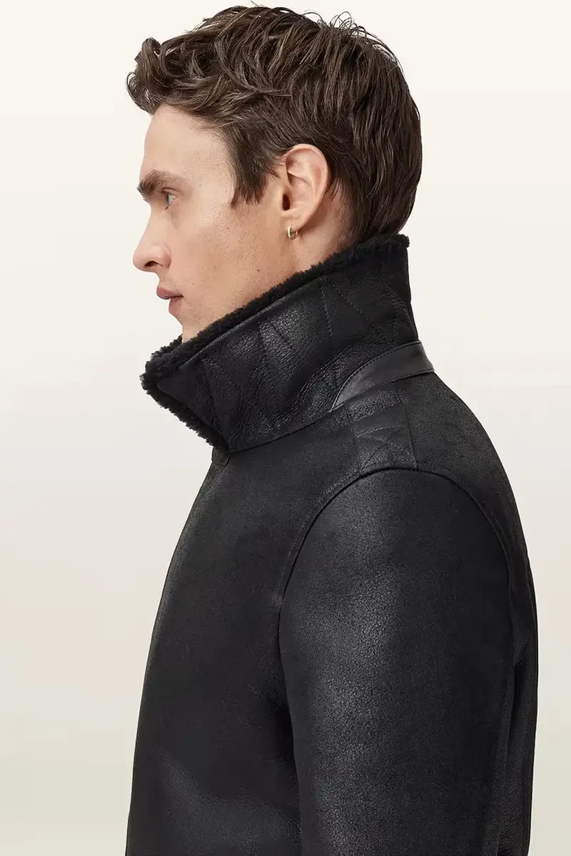 Allsaints Giacca da motociclista in pelle nera miniatura 4