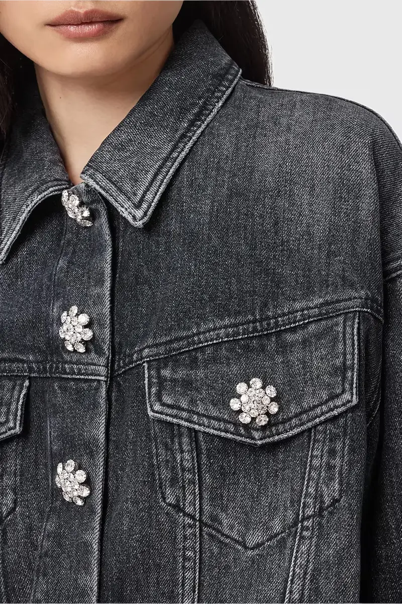 giacca di jeans BETH colore nero W033OD miniatura 2