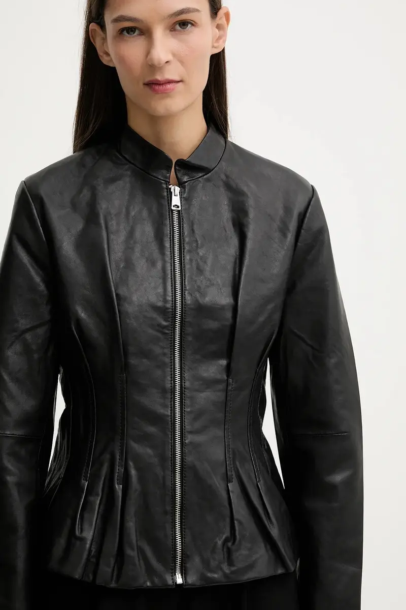 giacca in pelle CLO Nero miniatura 4