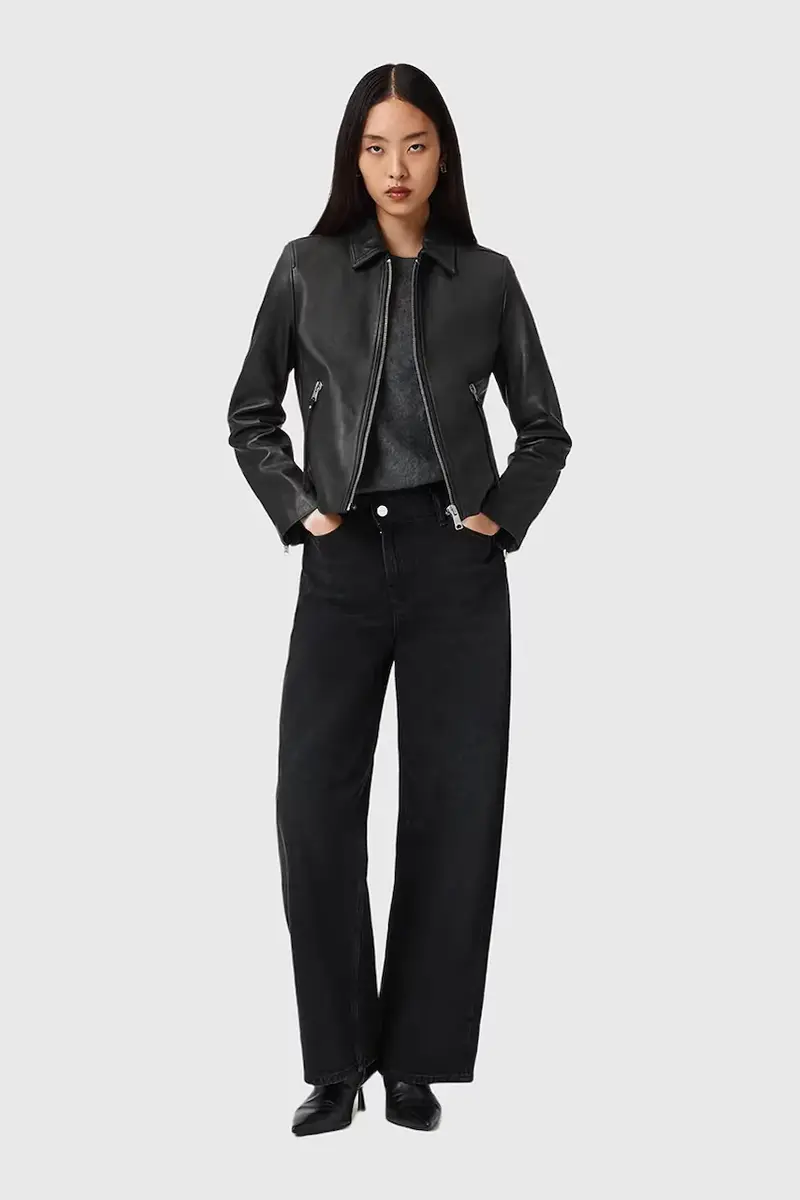 giacca in pelle Nero miniatura 3