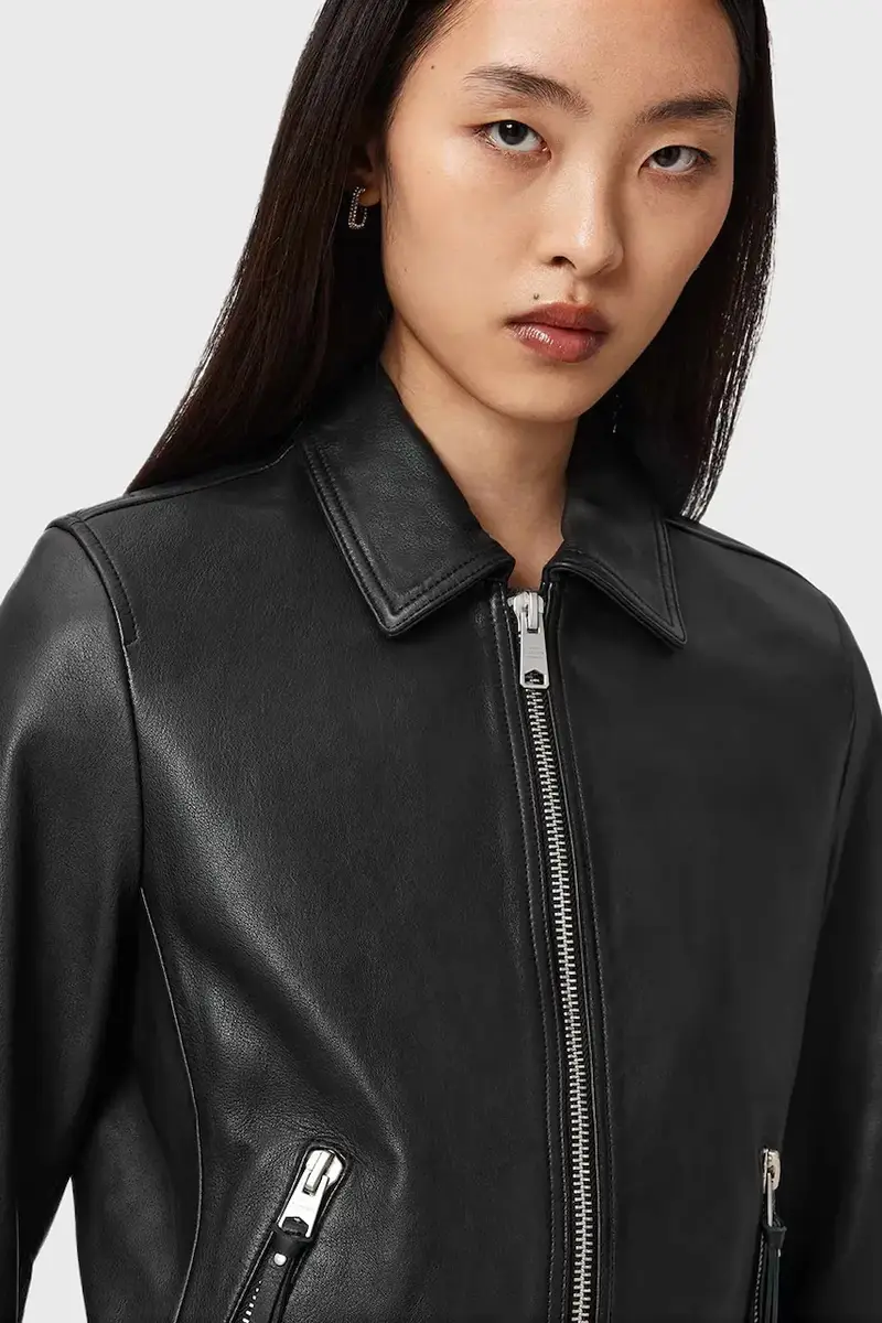 giacca in pelle Nero miniatura 4