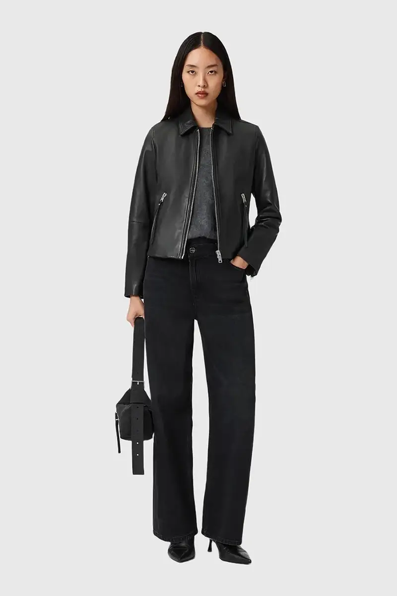 giacca in pelle Nero miniatura 5