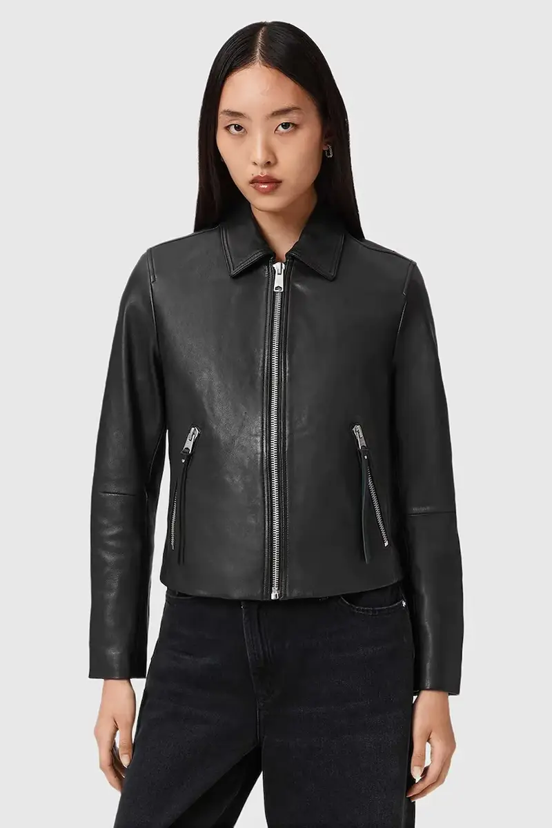 giacca in pelle Nero