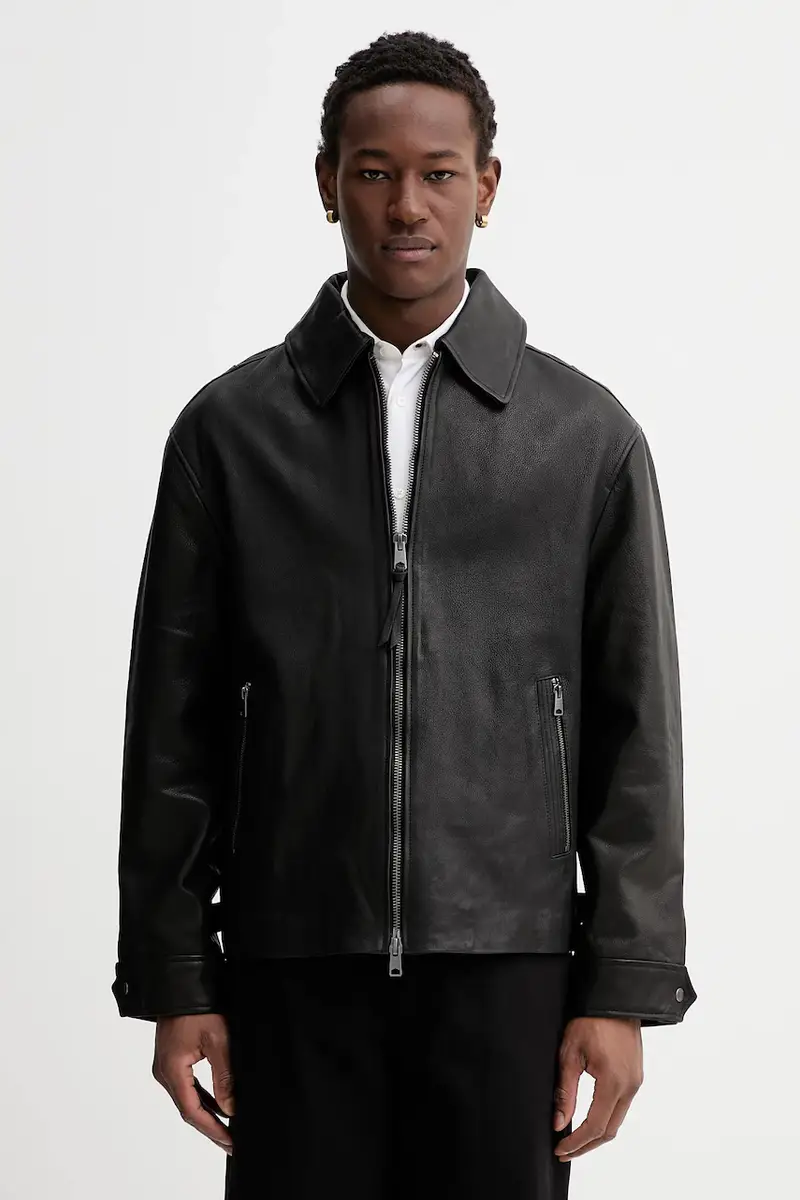 giacca in pelle Nero