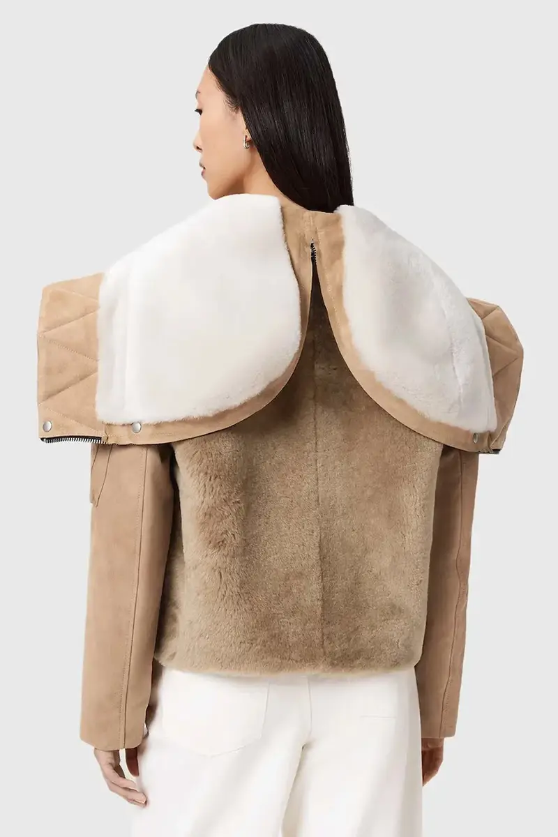 giacca in pelle scamosciata Beige miniatura 2