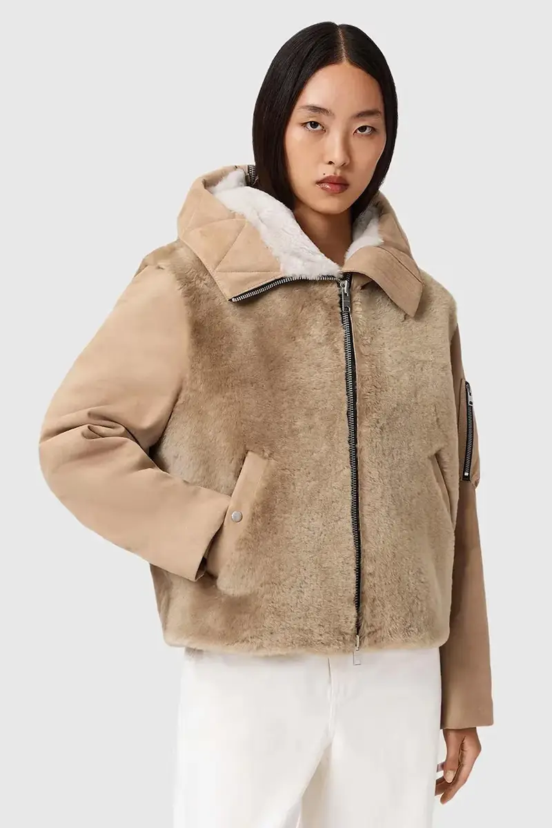 giacca in pelle scamosciata Beige